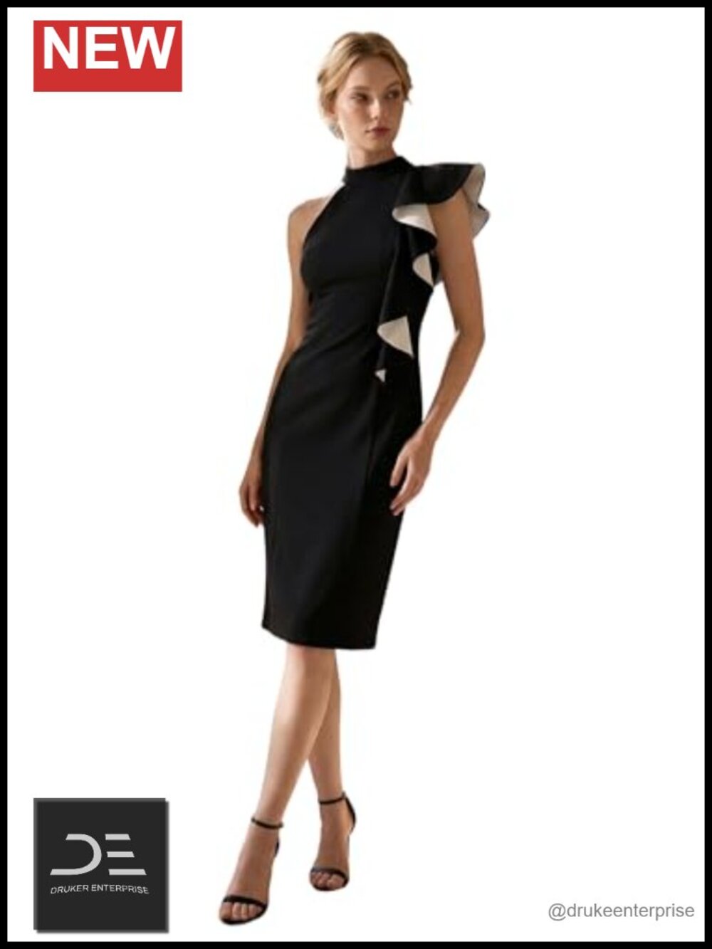 Women's One Shoulder Ruffle Cocktail Dress Knee Length Semi Formal